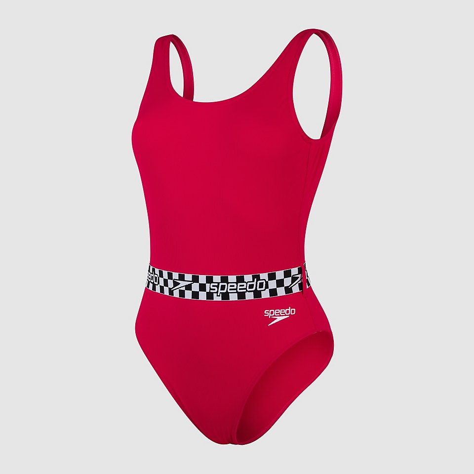 Women's Belted Deep U-Back Swimsuit Red