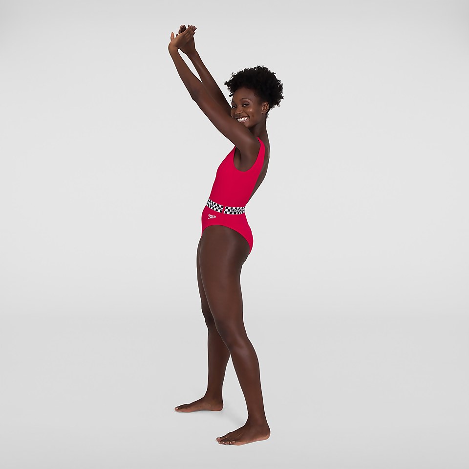 Women's Belted Deep U-Back Swimsuit Red