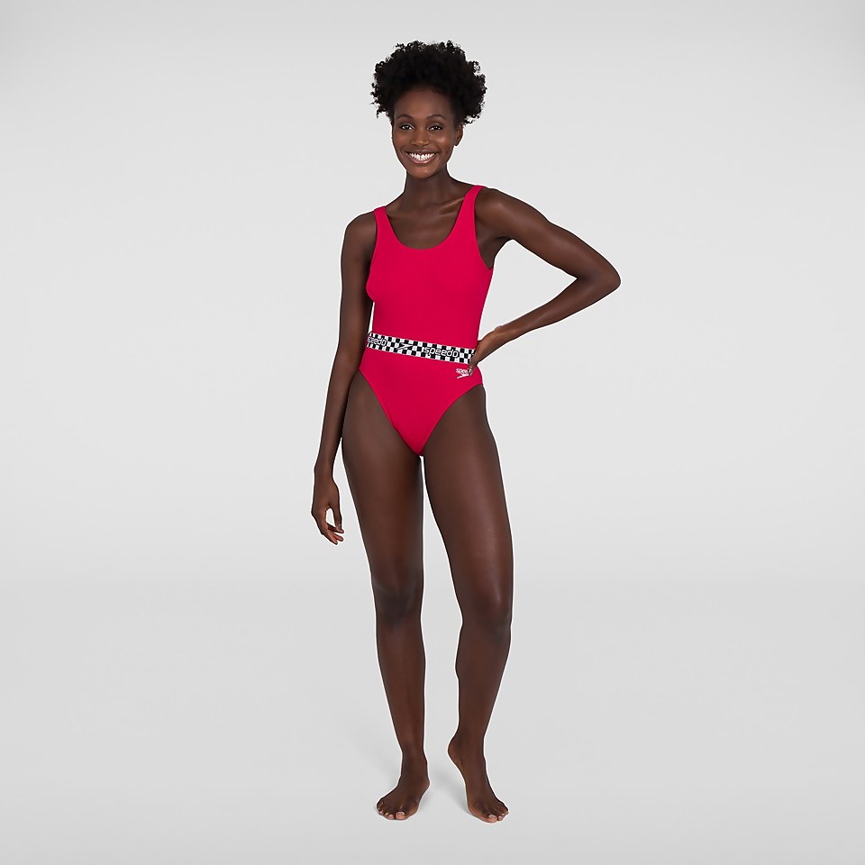 Women's Belted Deep U-Back Swimsuit Red