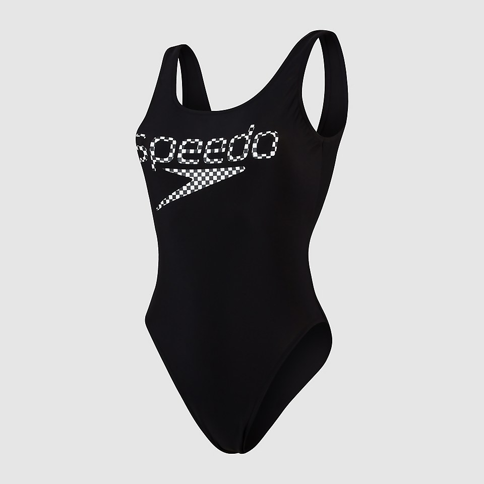 Women's Logo Deep U-Back Swimsuit Black