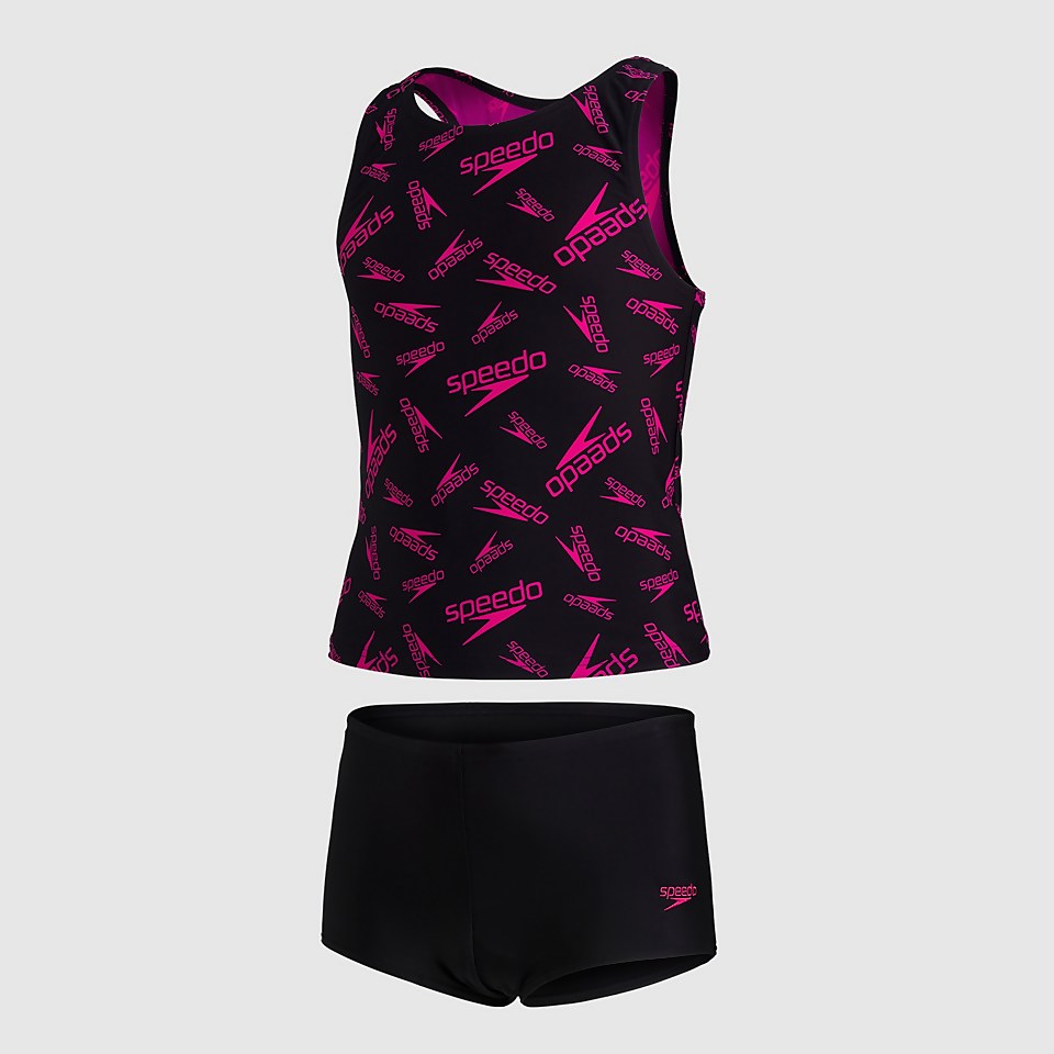 Girls' Boom Logo Allover Tankini Black