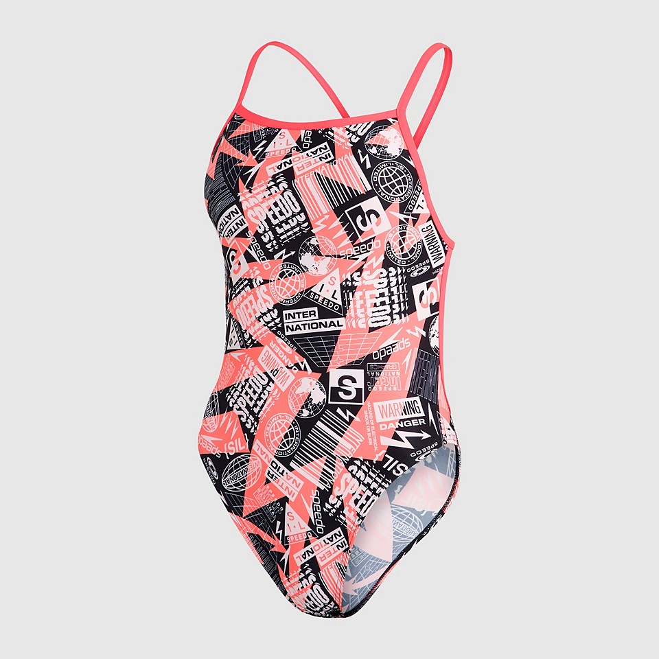 Logo Flash Maillot de bain Femme Allover Dos en V Rouge