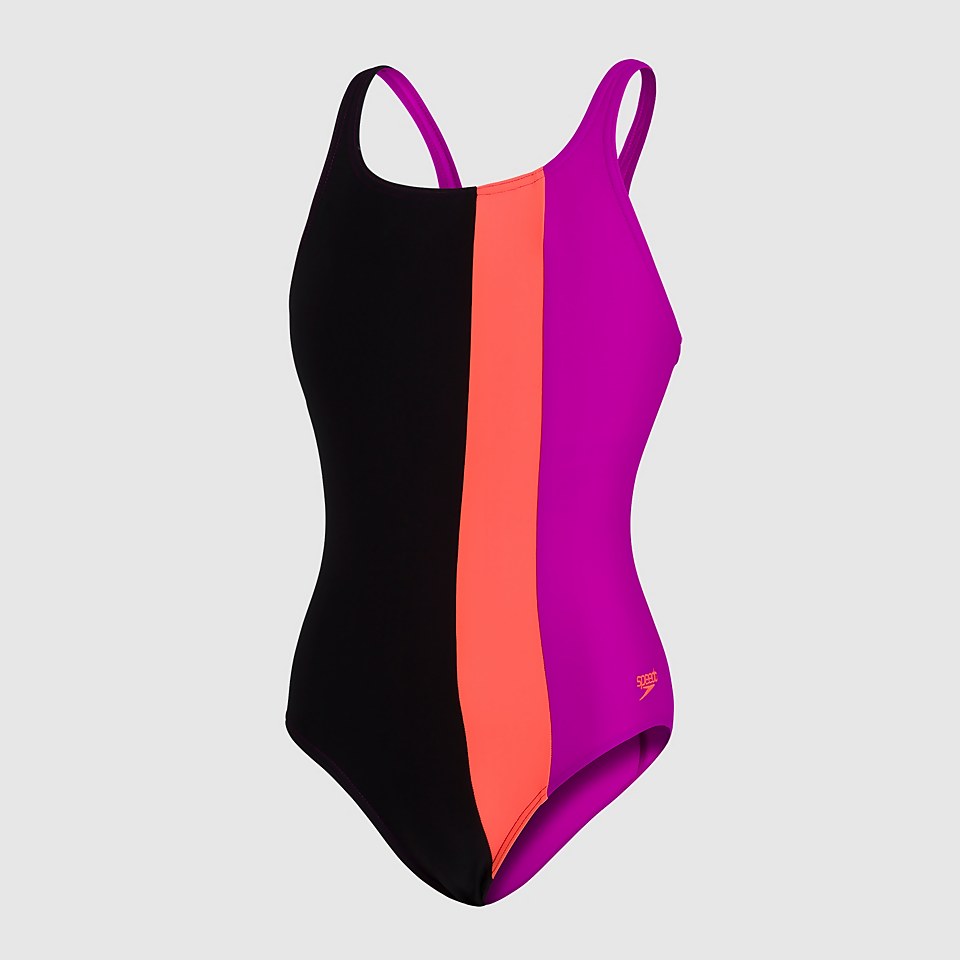 Mädchen Colourblock Powerback Badeanzug in Schwarz