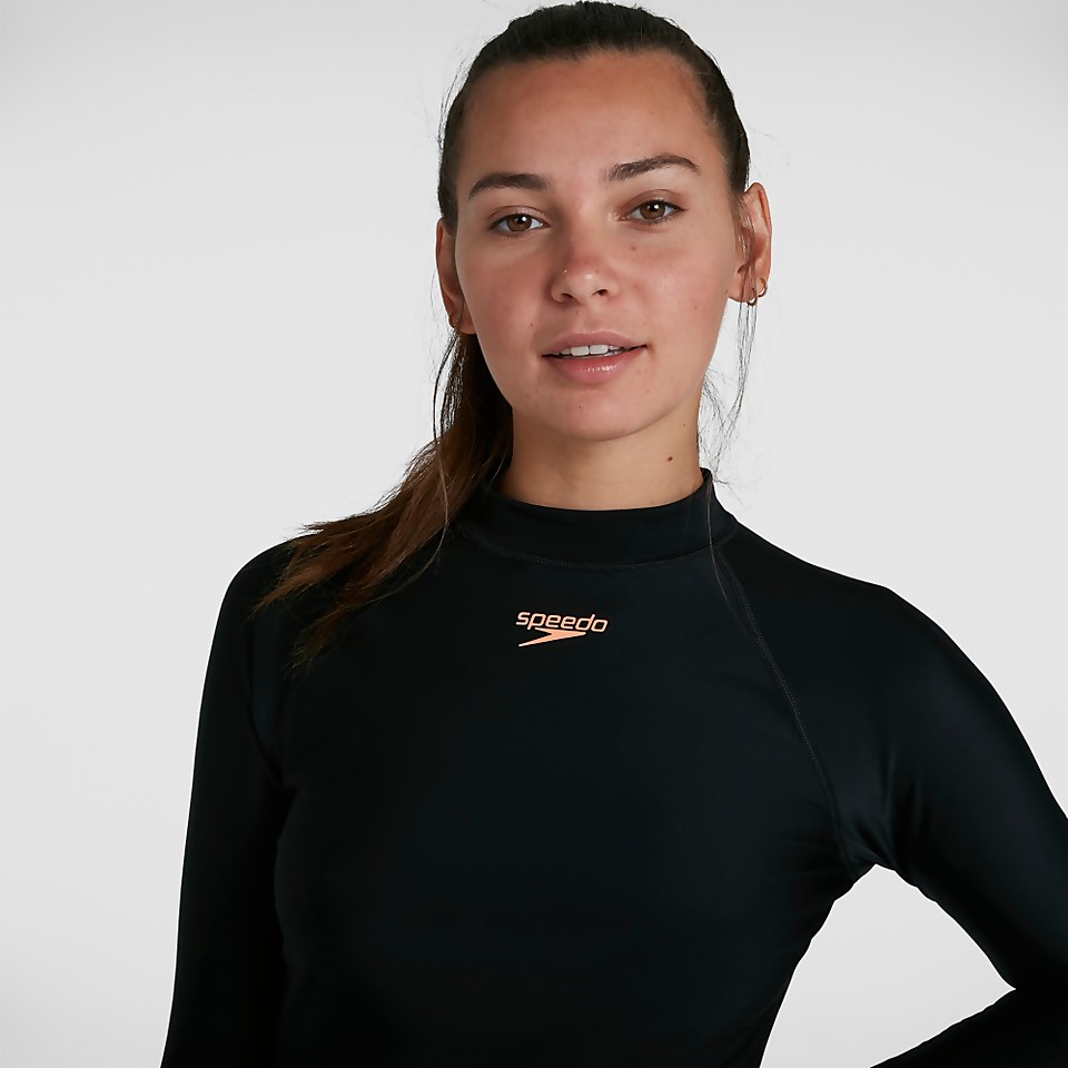 Damen Essential Long Sleeve Rash Top in Schwarz