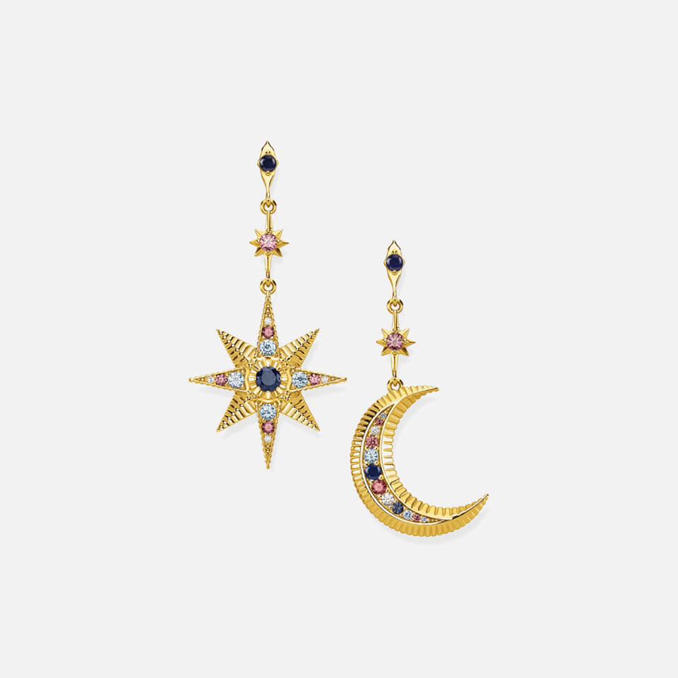 THOMAS SABO Women's Royalty Star and Moon Drop Earrings - Multicoloured