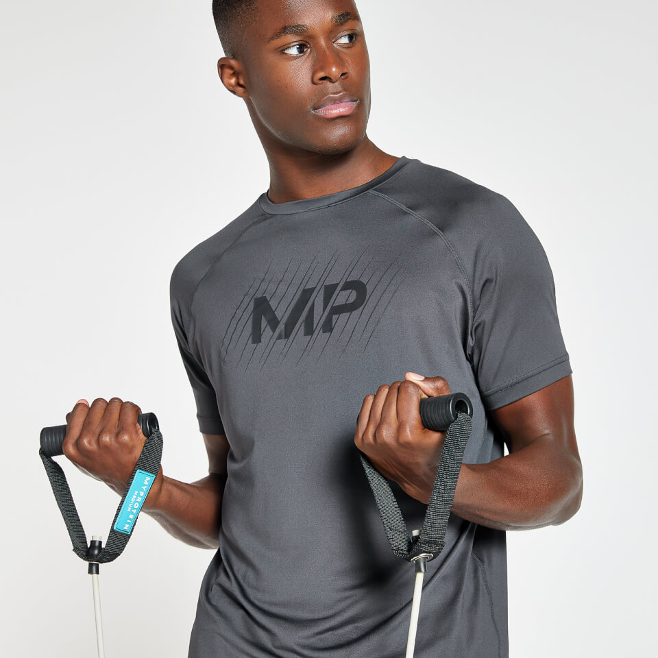 MP Men's Linear Line Graphic Essentials Training Short Sleeve T-Shirt - Gun Metal