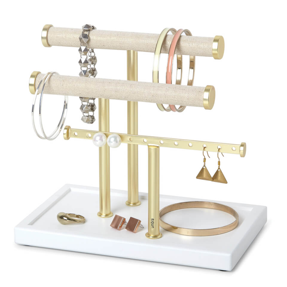 Umbra Trigem Bracelet and Earing Jewellery Stand - White/Brass