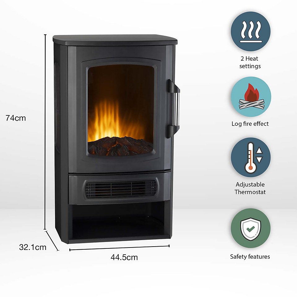 Ironhorse Odell 2kW Electric Stove with Realistic Log Flame Effect Flat to Wall Fitting - Black