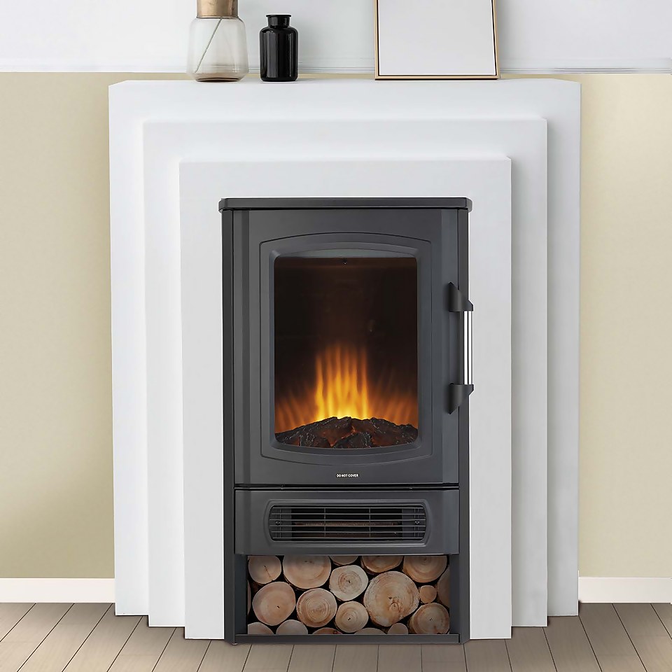Ironhorse Odell 2kW Electric Stove with Realistic Log Flame Effect Flat to Wall Fitting - Black