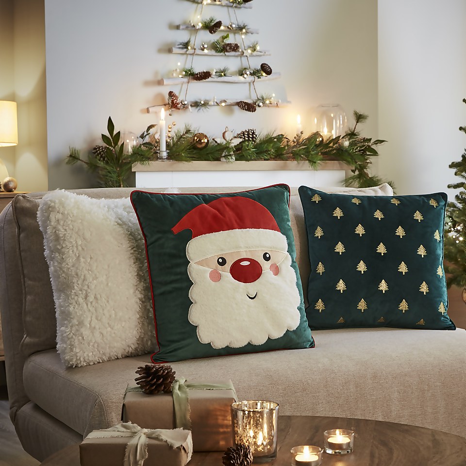 Father Christmas Cushion Forest Green 45x45cm Homebase