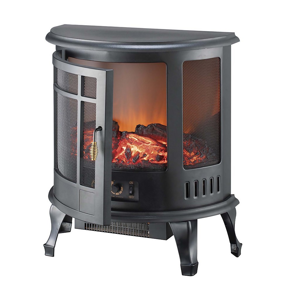 Ironhorse Elstow 1800W Freestanding Electric Stove with Realistic Log Flame Effect - Black