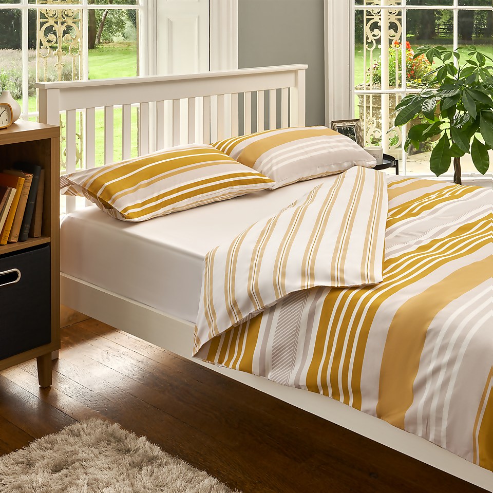 The Willow Manor Easy Care Percale King Duvet Set Metro Stripe - Ochre
