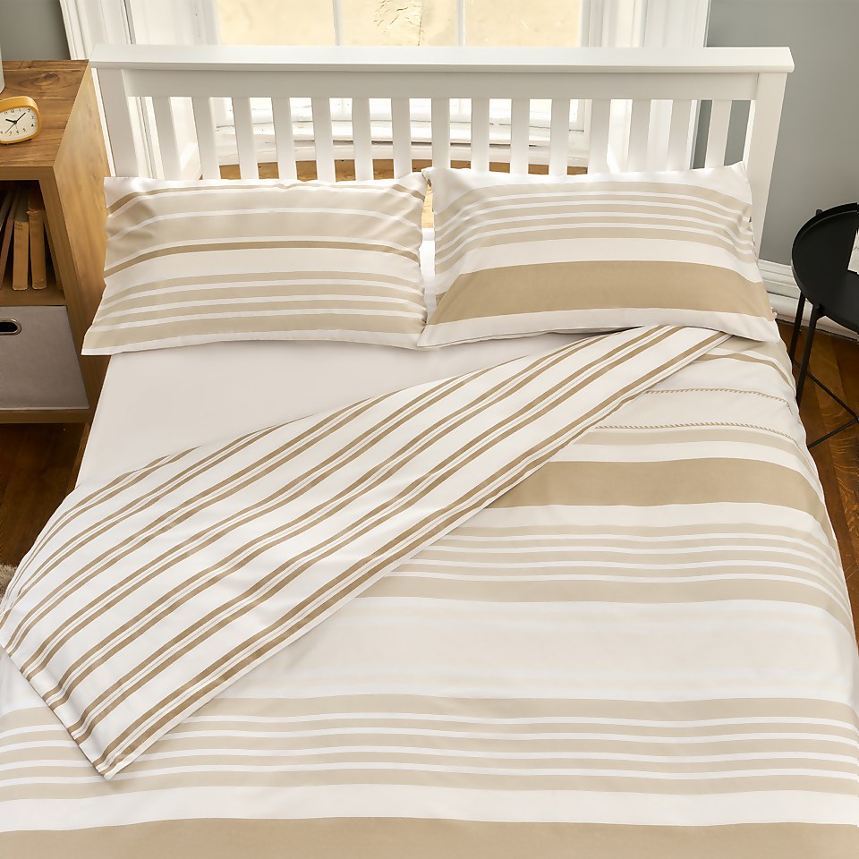 The Willow Manor Easy Care Percale Double Duvet Set Metro Stripe - Natural