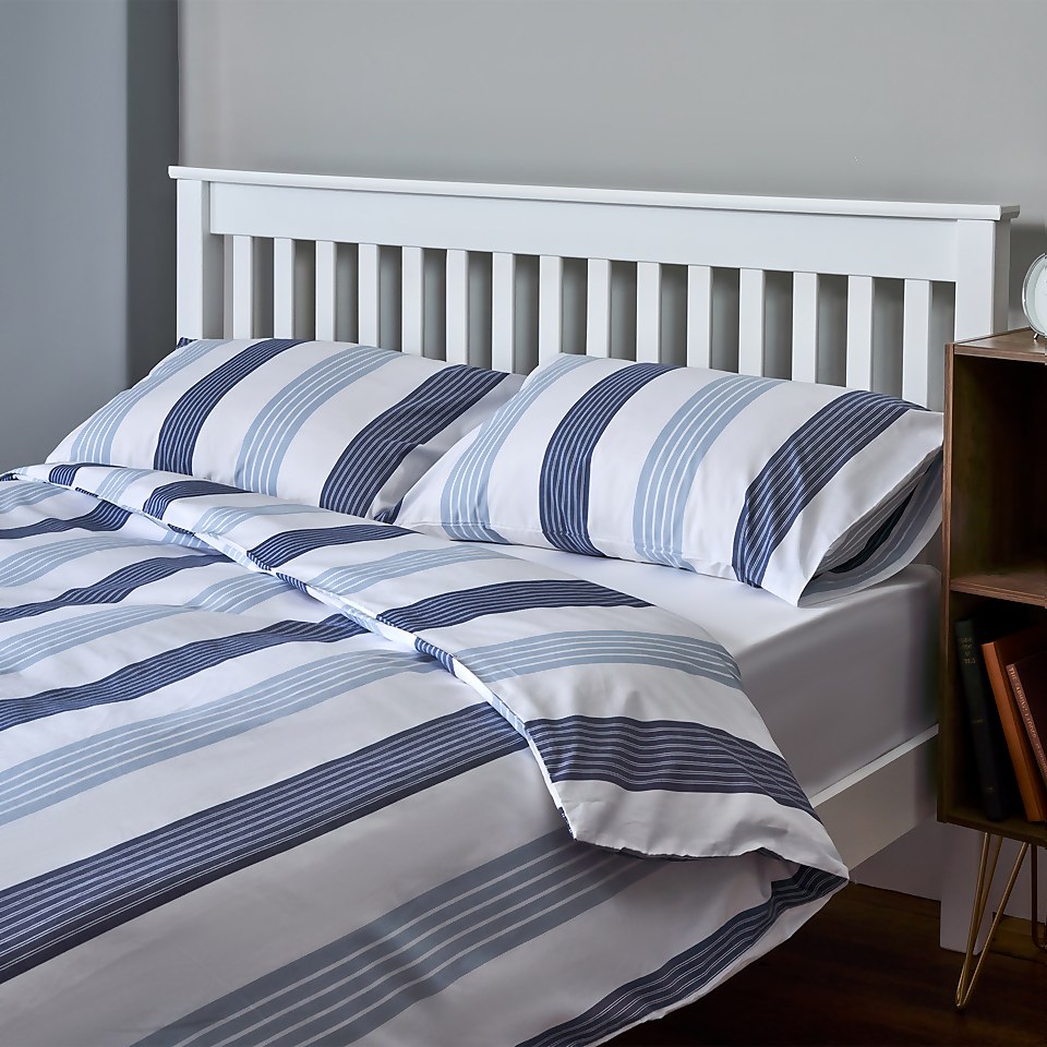 The Willow Manor 100% Cotton Percale Double Duvet Set Oxford Stripe - Blue