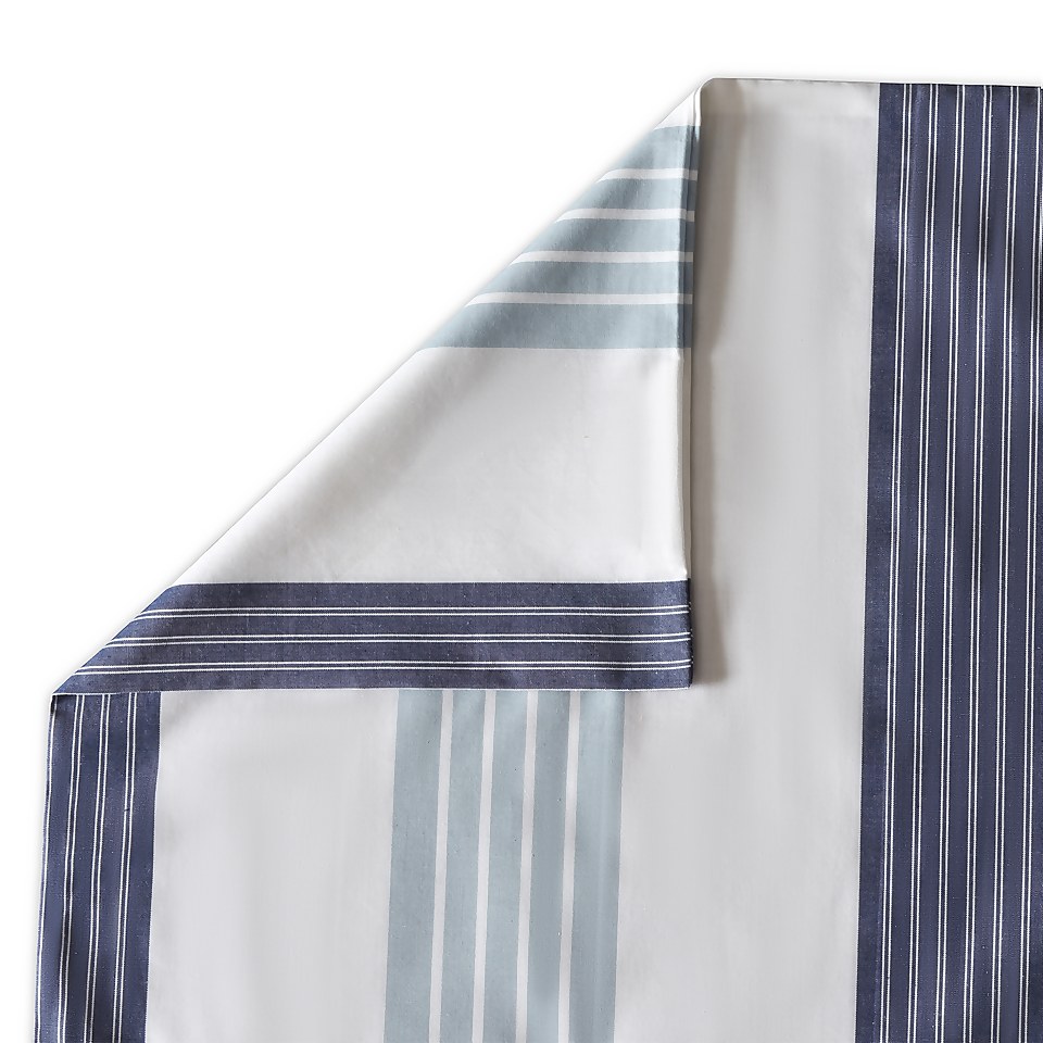 The Willow Manor 100% Cotton Percale Single Duvet Set Oxford Stripe - Blue