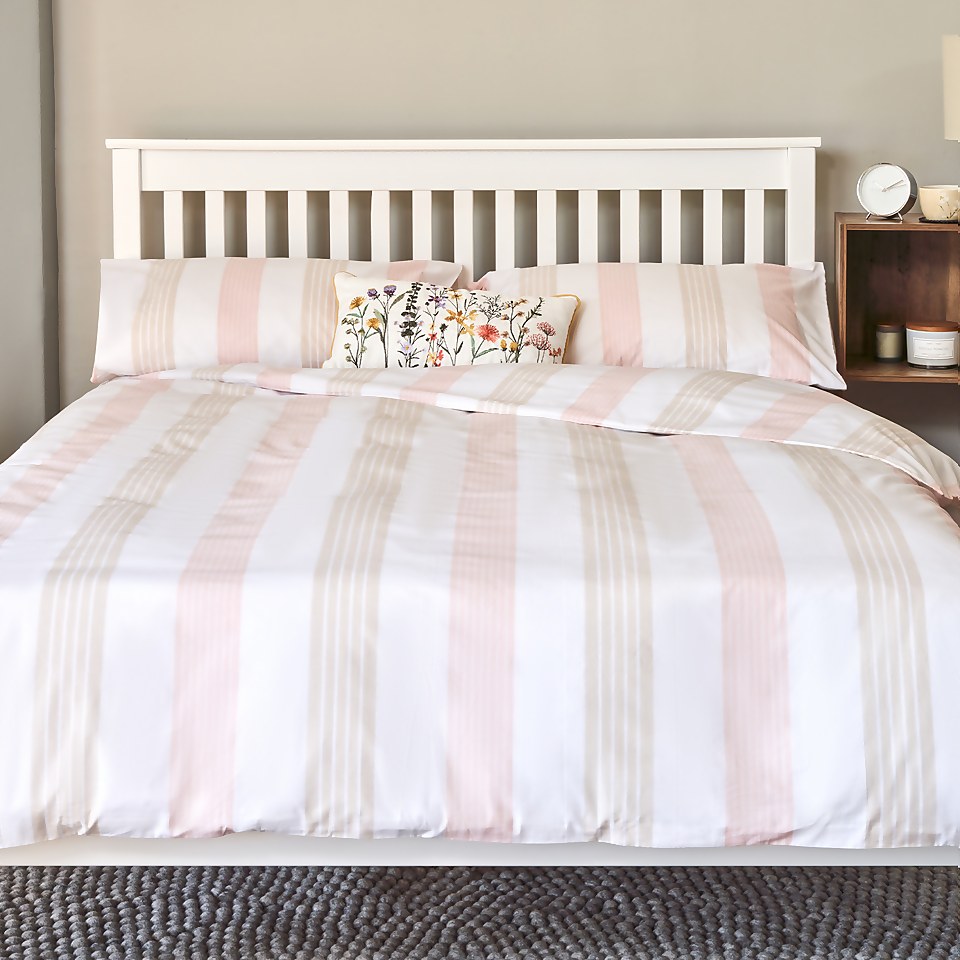 The Willow Manor 100% Cotton Percale Single Duvet Set Oxford Stripe - Blush