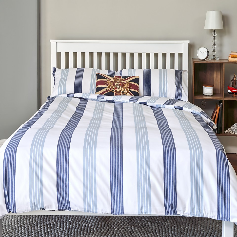The Willow Manor 100% Cotton Percale Super King Duvet Set Oxford Stripe - Blue