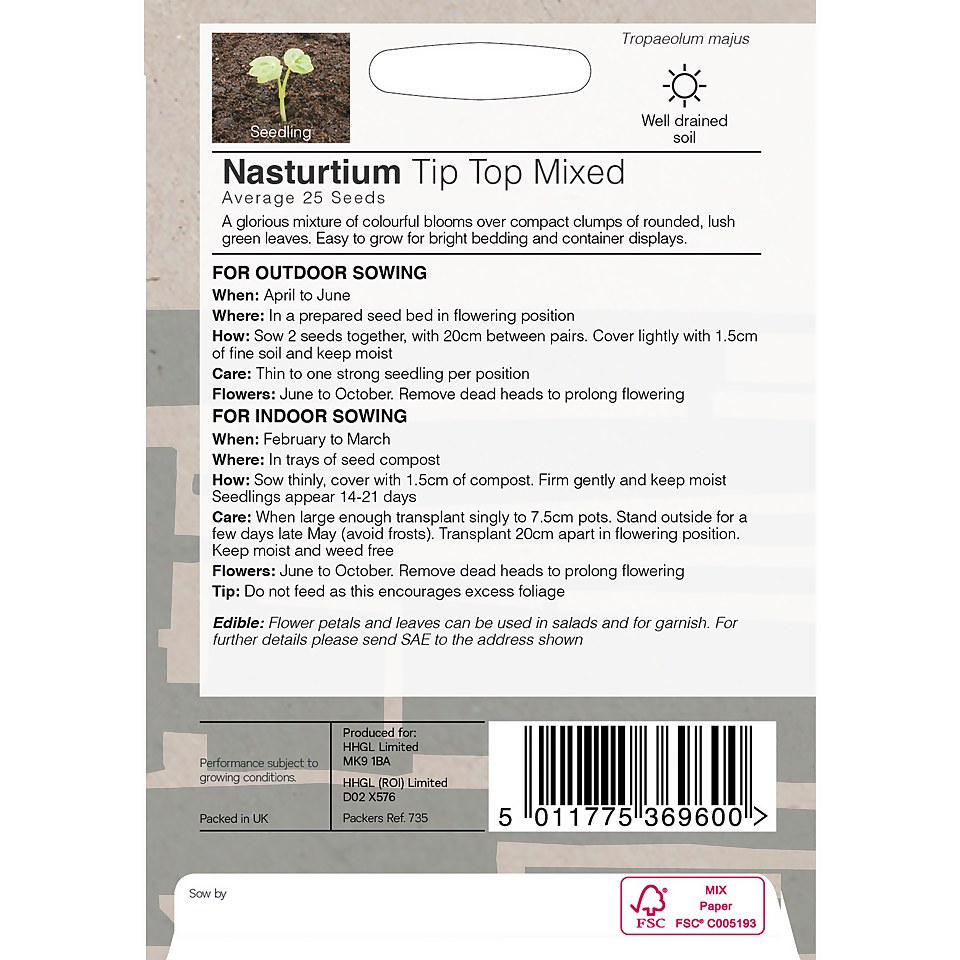 House Beautiful Nasturtium Tip Top Mixed Seeds
