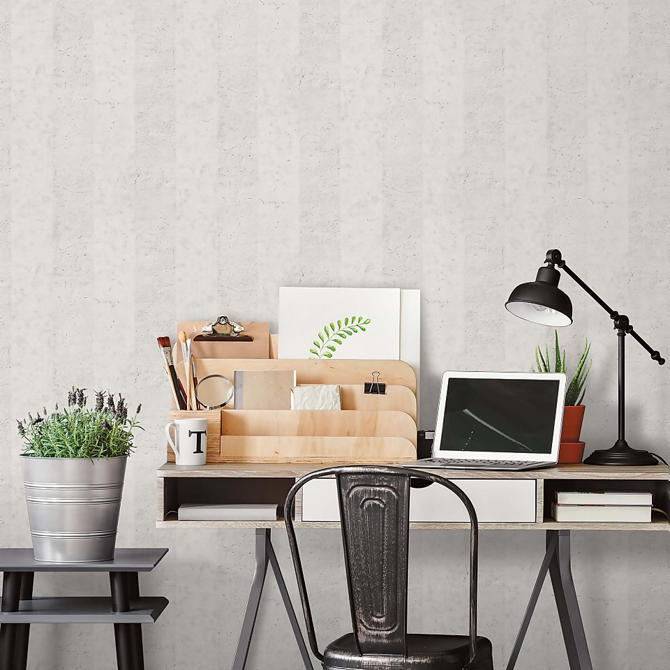 Organic Textures Concrete Stripe Grey Wallpaper