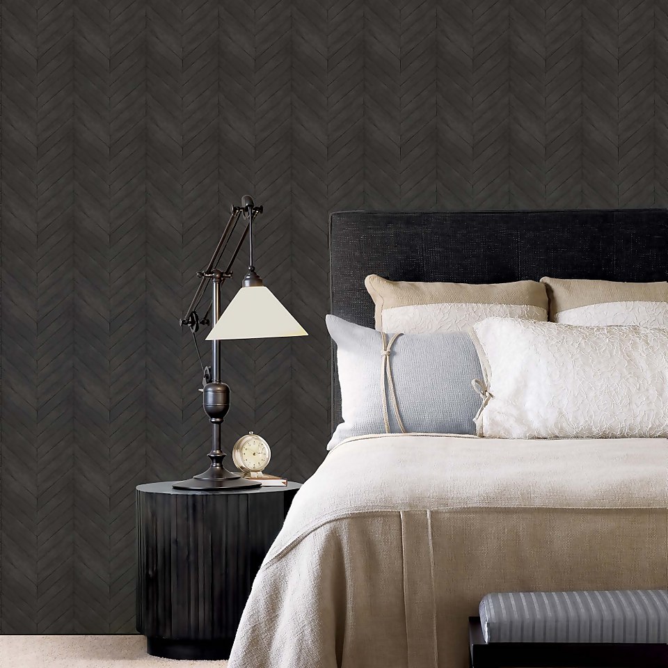 Organic Textures Chevron Wood Black Wallpaper