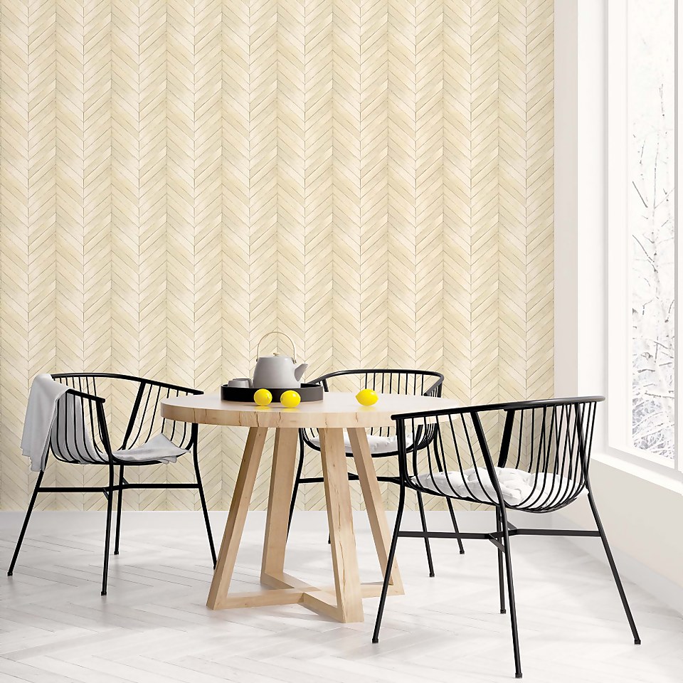 Organic Textures Chevron Wood Beige Wallpaper