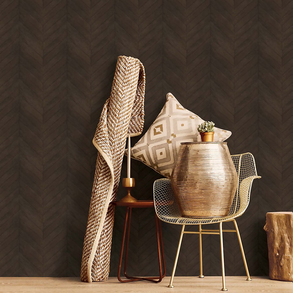 Organic Textures Chevron Wood Dark Brown Wallpaper