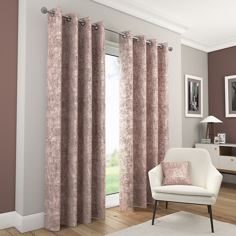 Cru Velour Polyester Eyelet Curtains 46x54in Blush Homebase