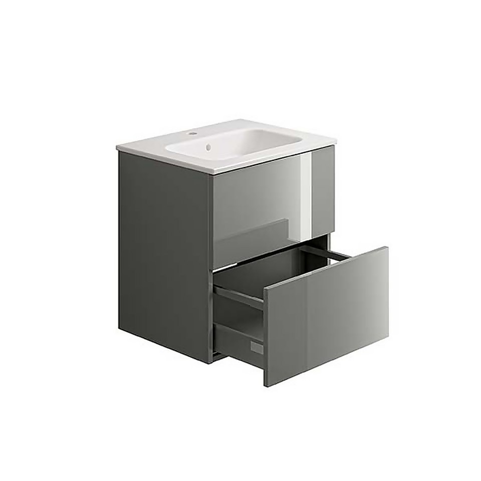 House Beautiful Ele-ment(s)  Gloss Grey 600mm Wall Mounted Vanity with Basin