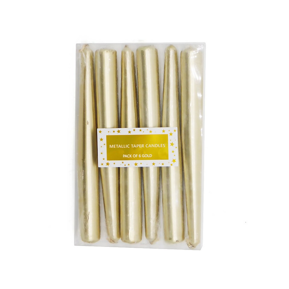 Gold Metallic Taper Candles - 6 Pack