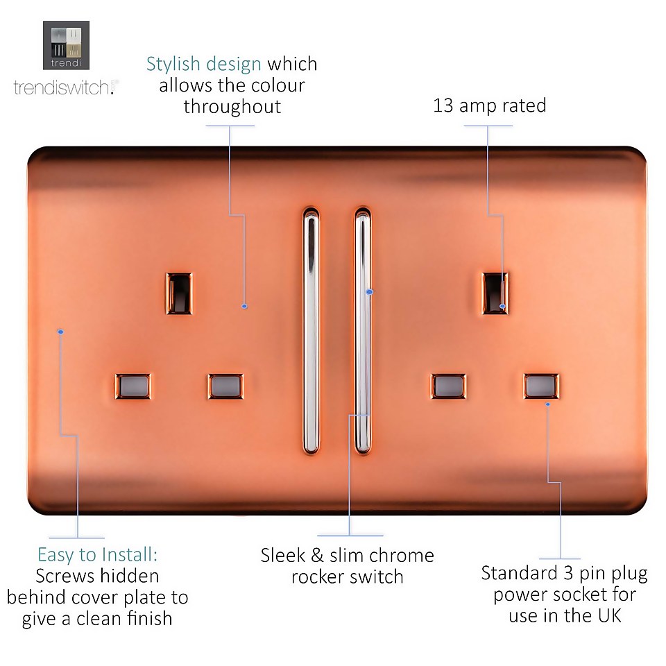Trendi Switch Double Switched Socket - Copper