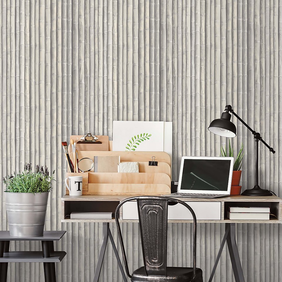 Organic Textures Bamboo Grey Wallpaper Sample