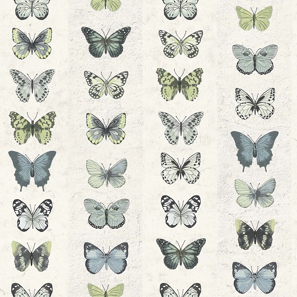 Organic Textures Jewel Butterflies Green Wallpaper Sample