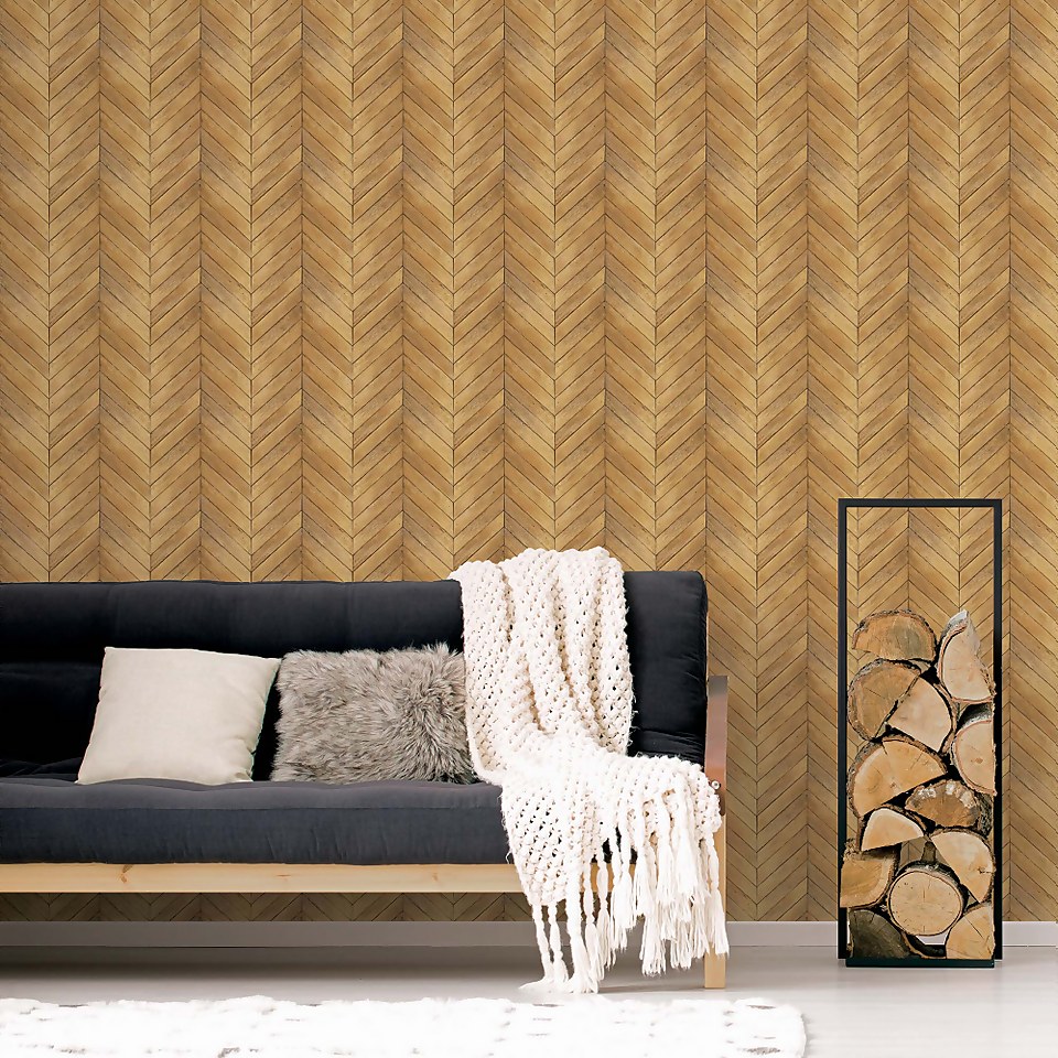 Organic Textures Chevron Wood Warm Brown Wallpaper Sample
