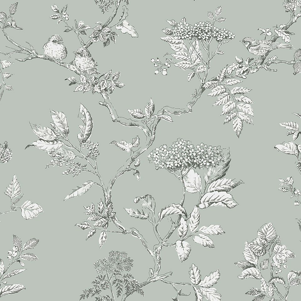 Laura Ashley Elderwood Duck Egg Wallpaper Homebase