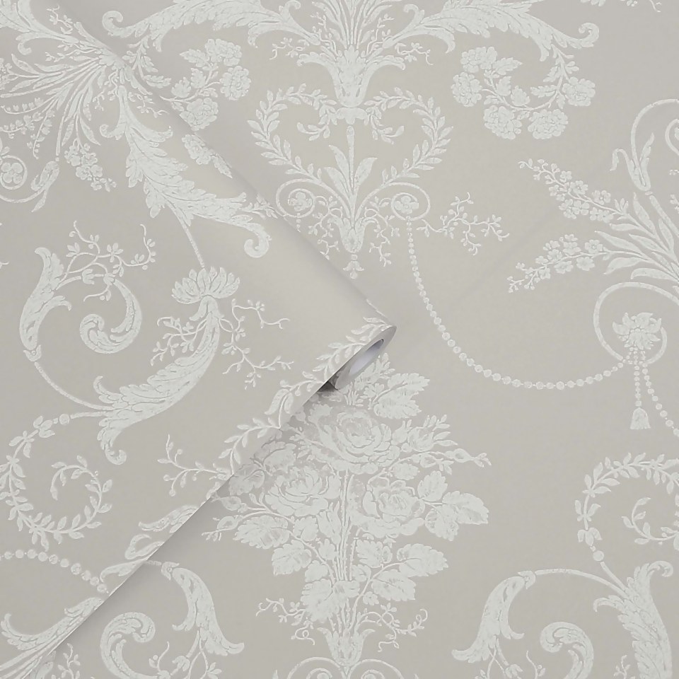 Laura Ashley Josette White/Dove Grey Wallpaper