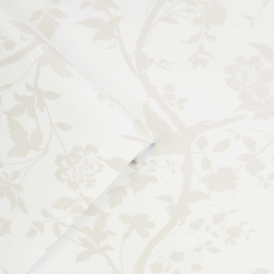 Laura Ashley Oriental Garden Pearlescent White Wallpaper