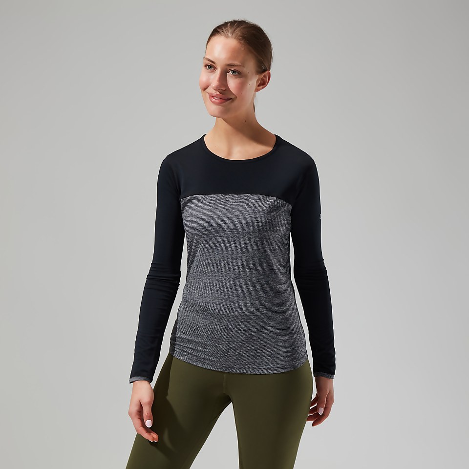 Women's Voyager Tech Tee Long Sleeve Crew - Dark Grey/Black