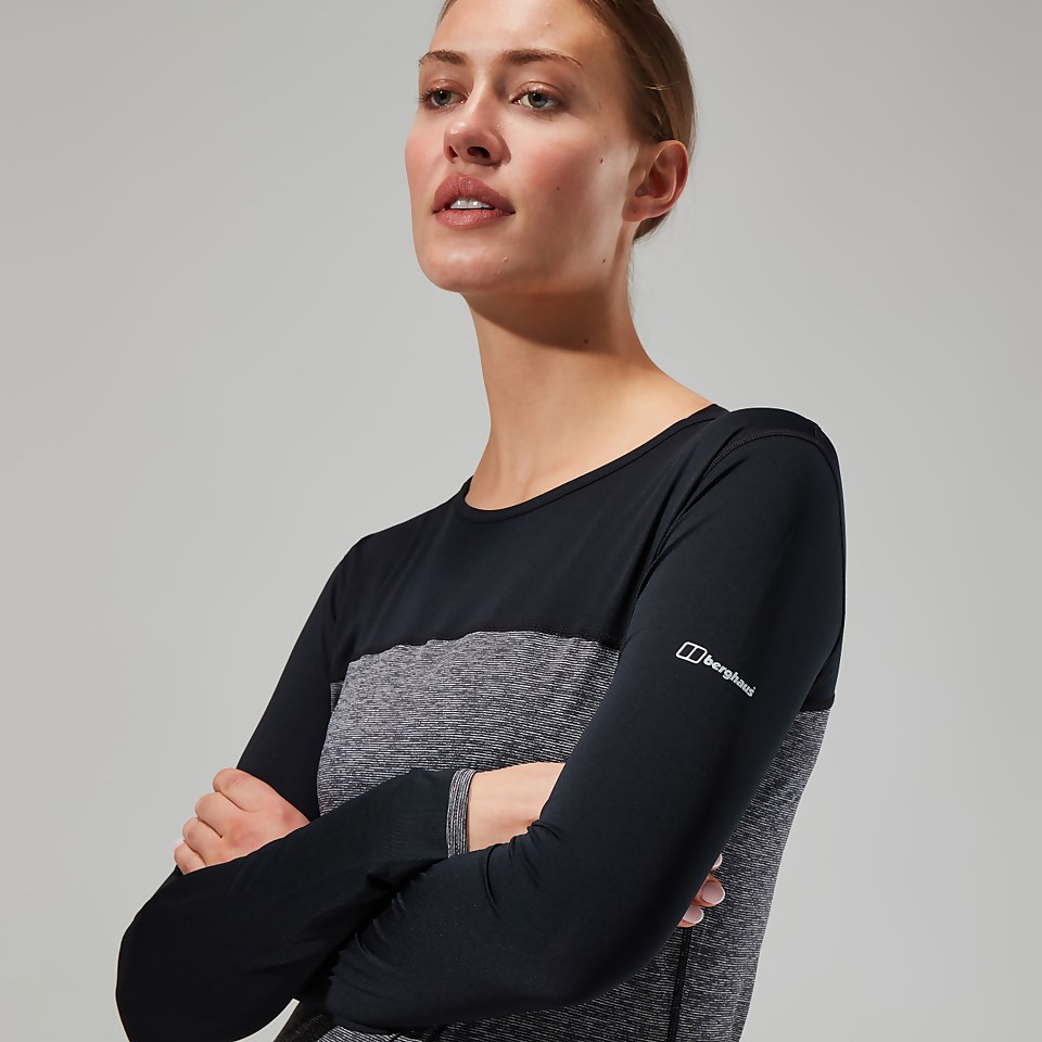 Women's Voyager Tech Tee Long Sleeve Crew - Dark Grey/Black