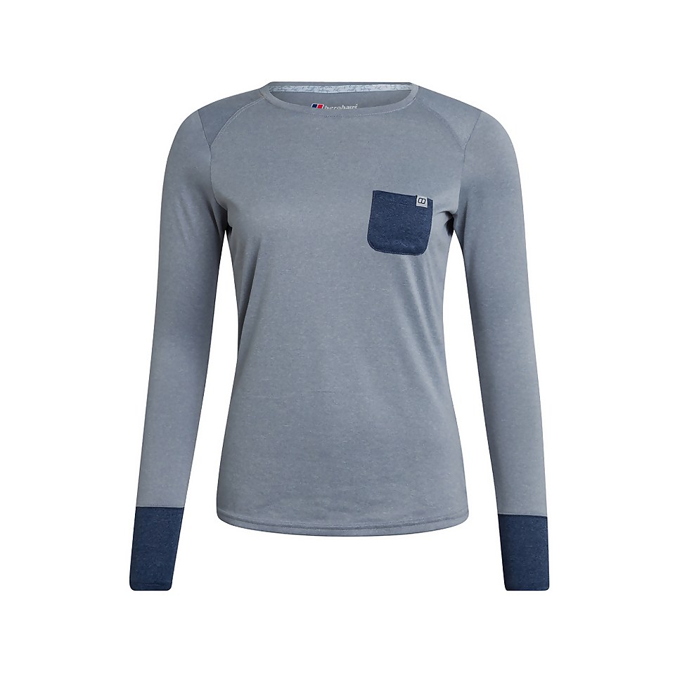 Women's Explorer Tech Tee Long Sleeve Crew - Grey / Blue