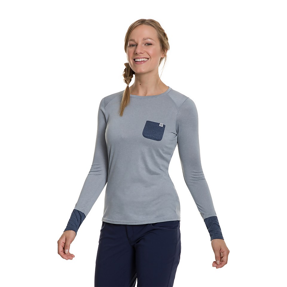 Women's Explorer Tech Tee Long Sleeve Crew - Grey / Blue