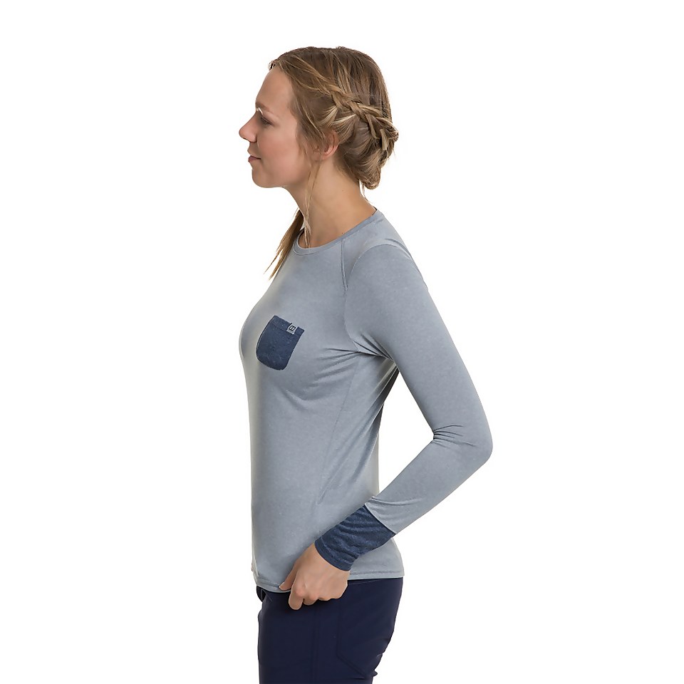 Women's Explorer Tech Tee Long Sleeve Crew - Grey / Blue