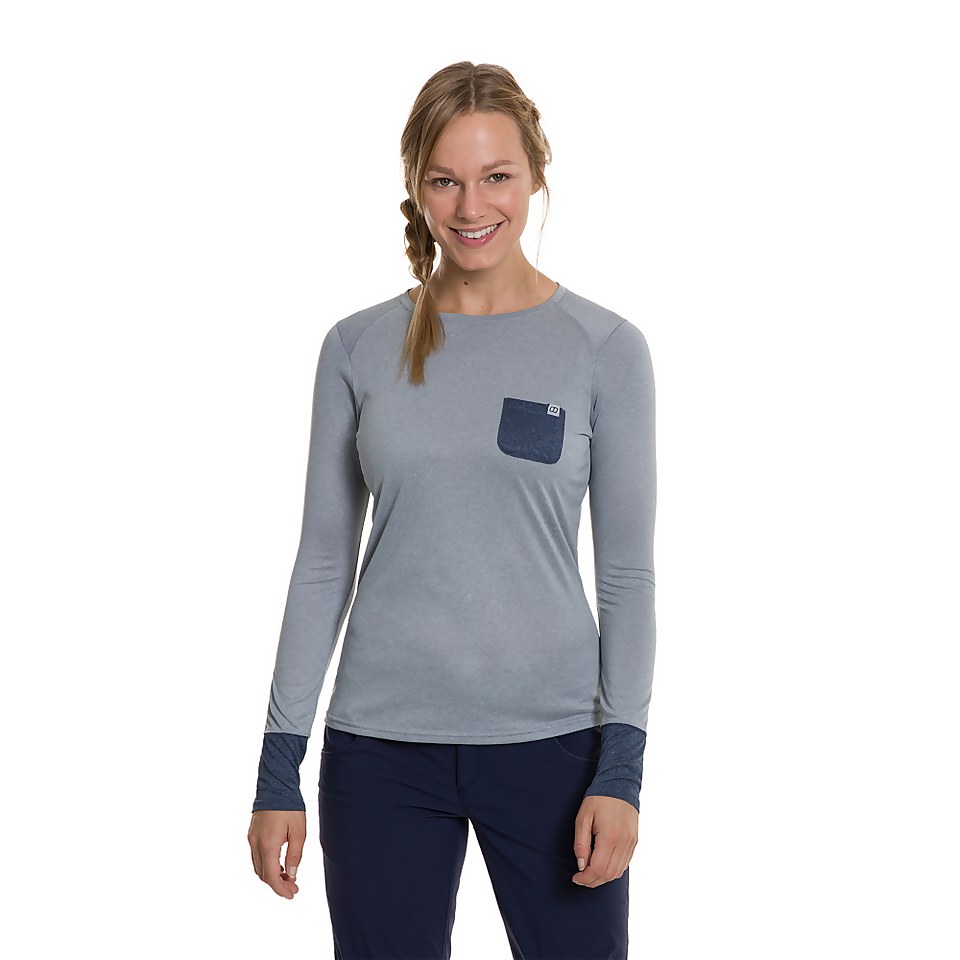 Women's Explorer Tech Tee Long Sleeve Crew - Grey / Blue