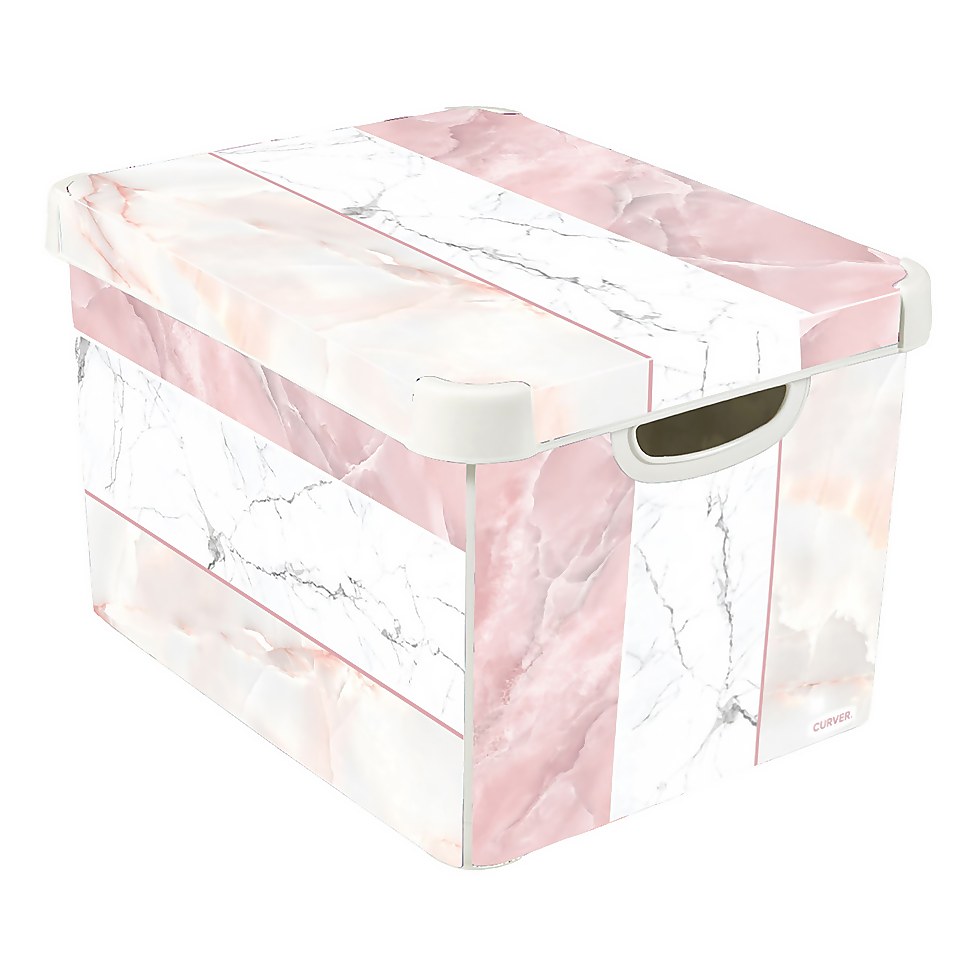 Curver Stockholm Mixed Marble Deco Storage Box Pink & White 22L