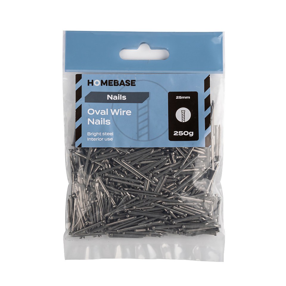 Homebase Bright Oval Wire Nails 25mm - 250g