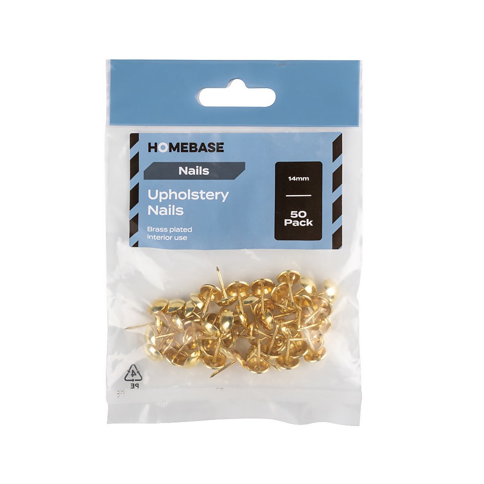 Homebase Brass Plated Upholstery Nails 14mm 50 Pack