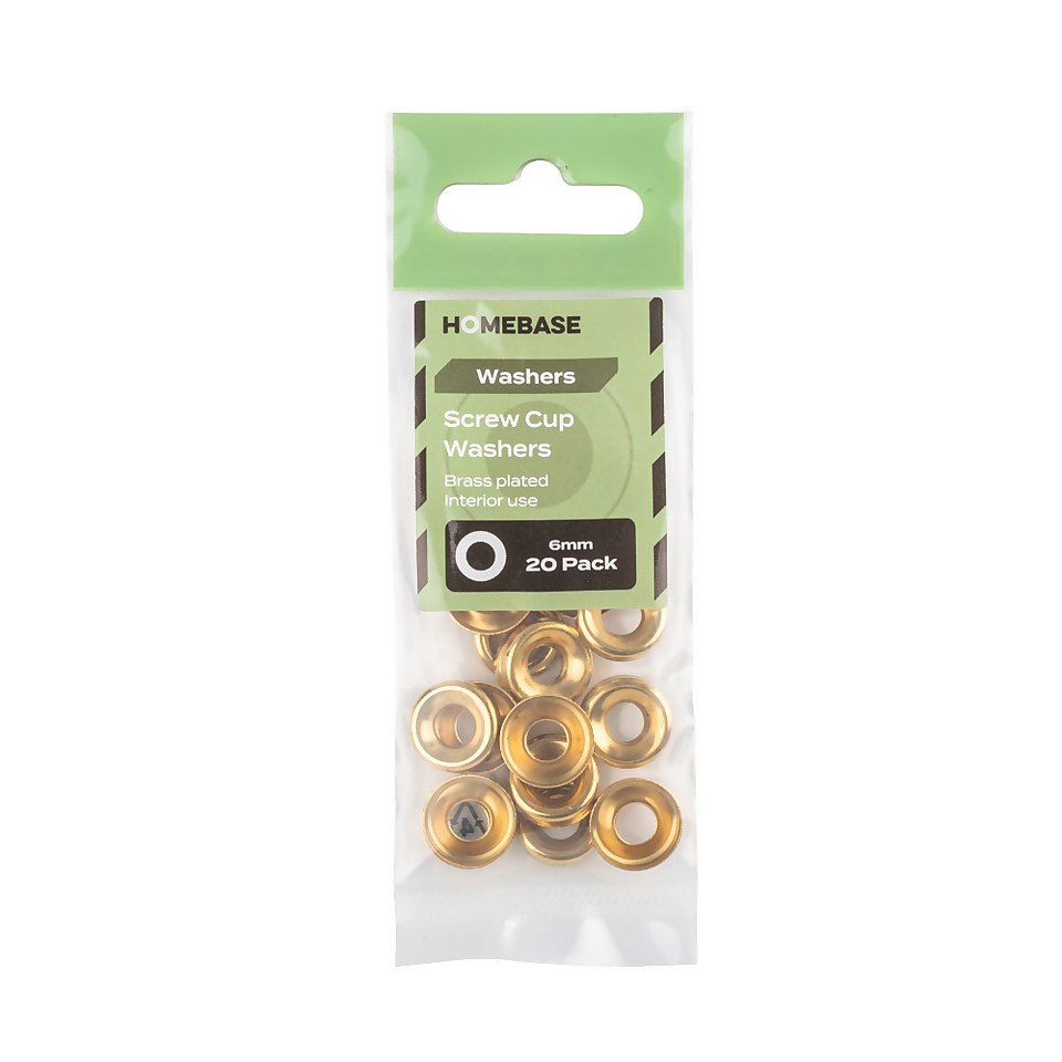 Homebase Brass Plated Screw Cup Washer 6mm 20 Pack