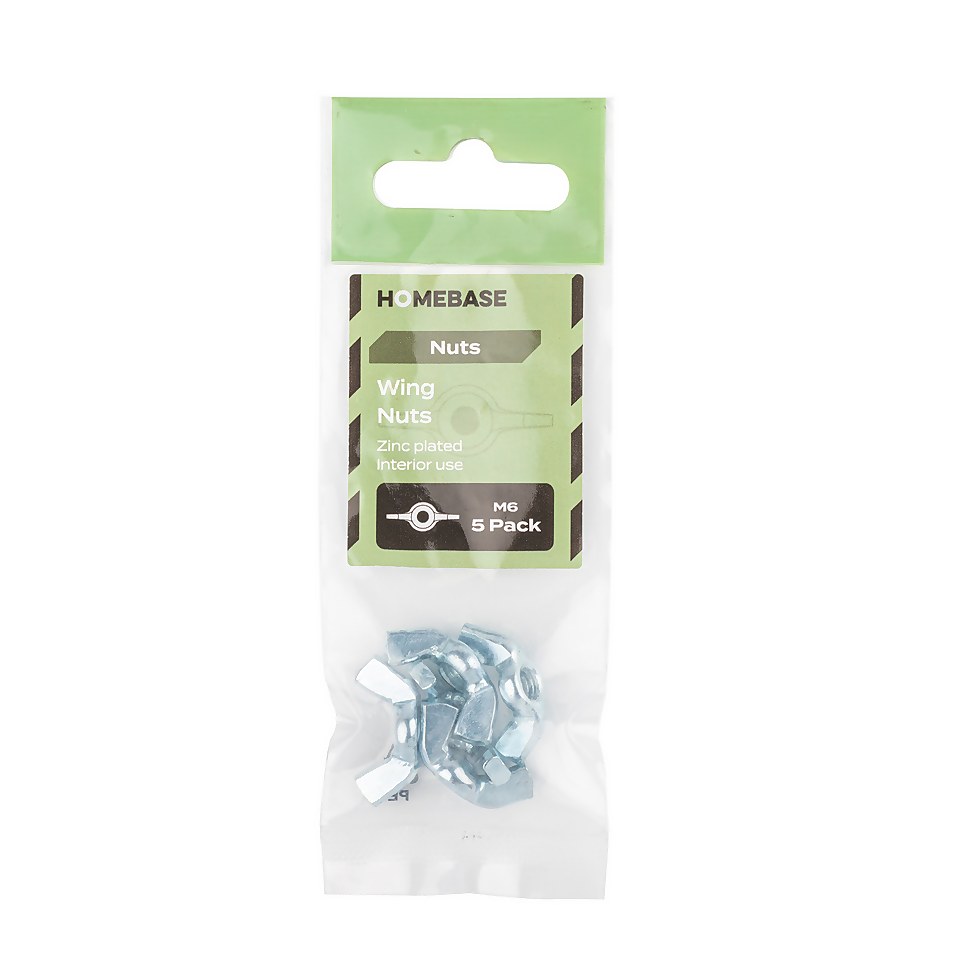 Homebase Zinc Plated Wing nuts M6 5 Pack