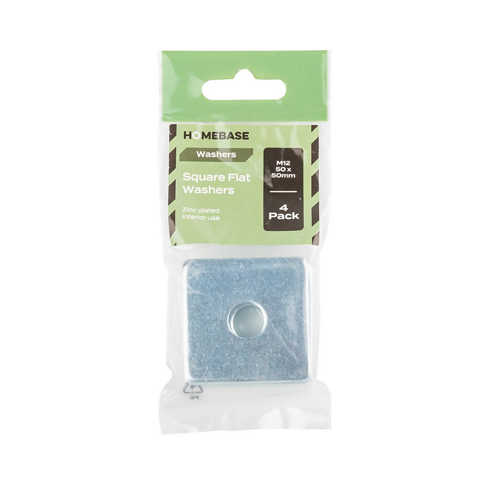 Homebase Zinc Plated Square Flat Washers 12 TO 50mm 4 Pack