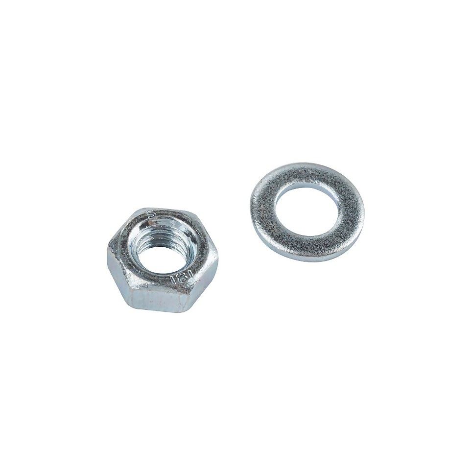 Homebase Zinc Plated Hex Nut & Washer M4 10 Pack