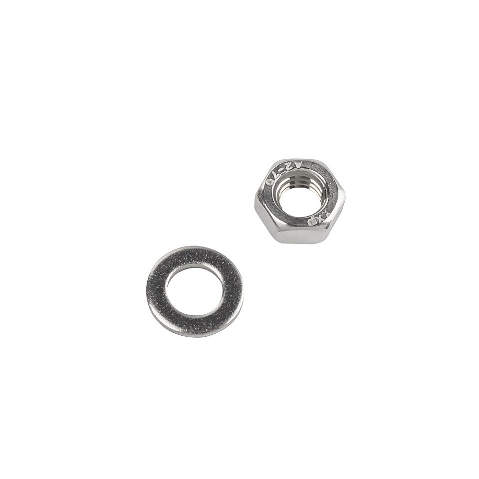 Homebase Zinc Plated Hex Nut & Washer M8 10 Pack